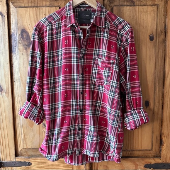 H&M Plaid Shirt Red Grey Beige Coastal Cowgirl Label of Graded Goods - Medium - Picture 13 of 15